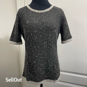 CAbi Women's Black Knit Pullover Sweater Size S Short Sleeve Casual